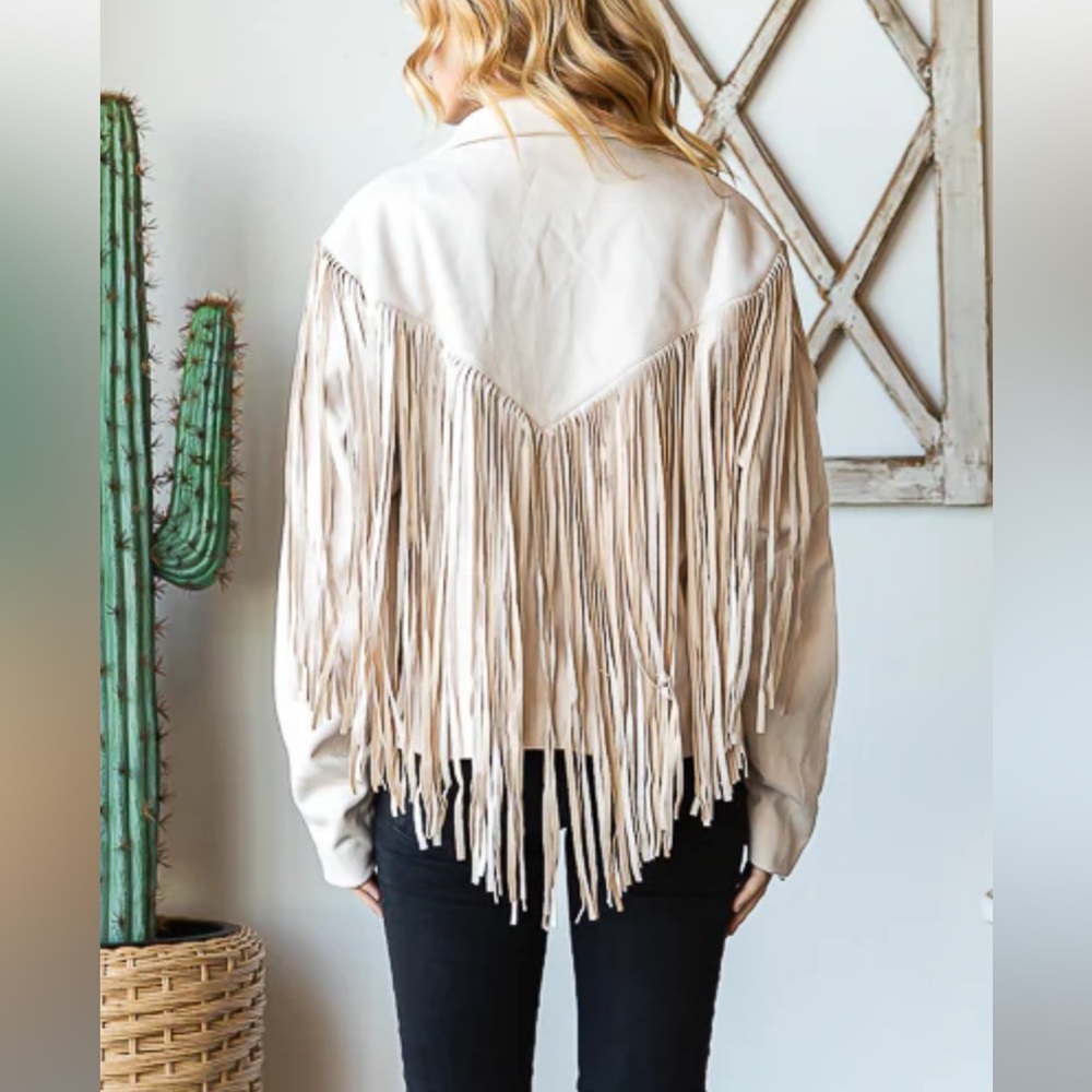 Oli&Hali faux moto Cream Fringe Jacket